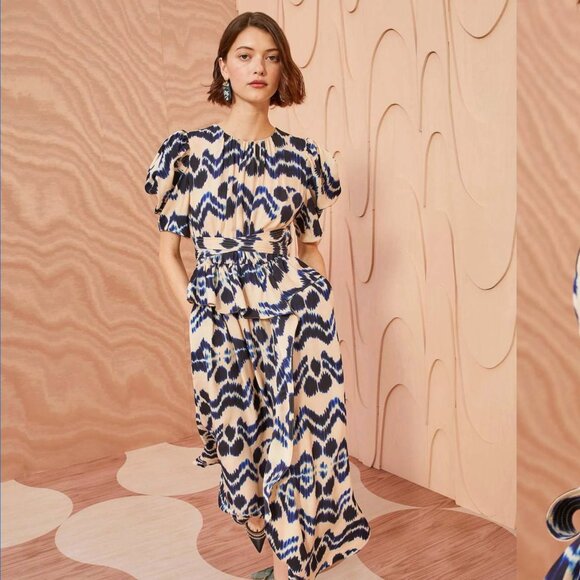 Ulla Johnson Marion Navy and Beige Ikat Dress - Picture 3 of 14